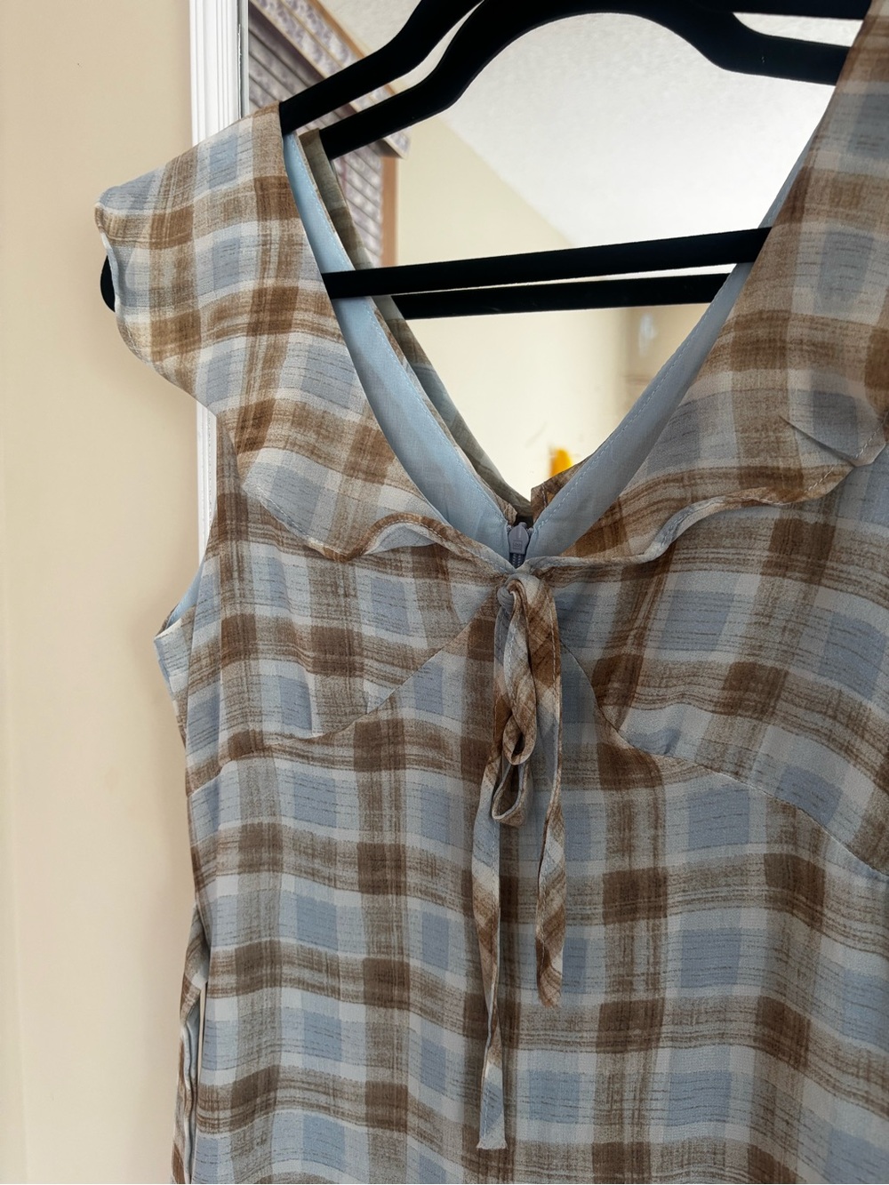 Plaid Sleeveless Maxi Dress in Light Blue and Brown - Picture 2 of 4